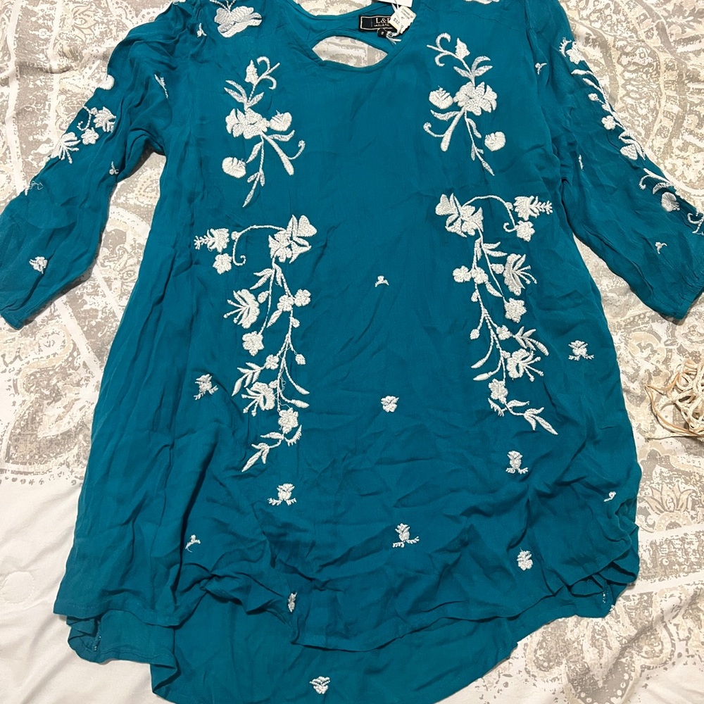 Teal Floral Embroidered Tunic